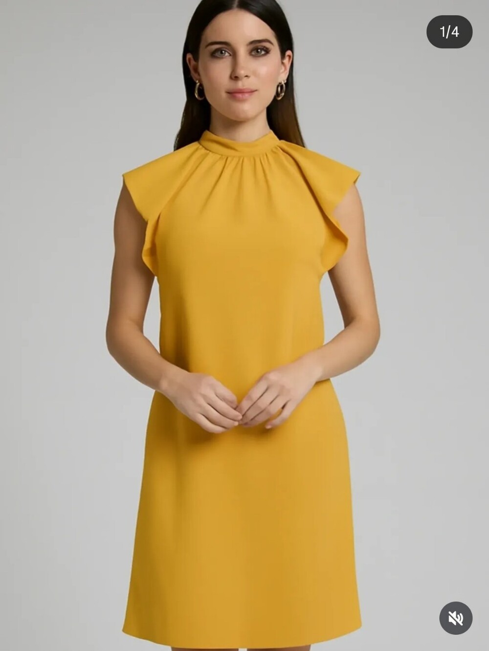 Calvin Klein Mustard Yellow High-Neck Pleated Dress